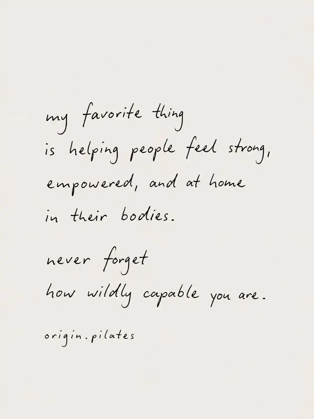 A handwritten note from Sharstin: my favorite thing is helping people feel strong, empowered, and at home in their bodies